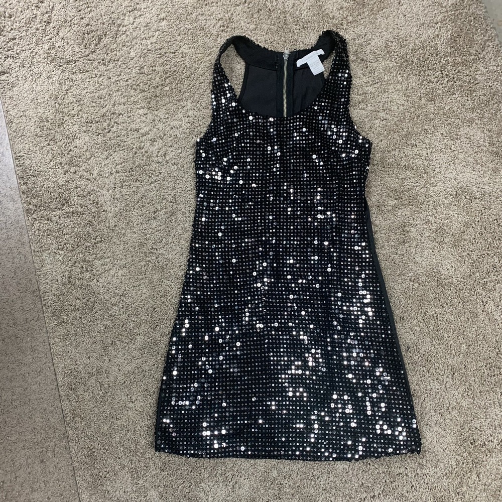 Black Sequin Charlotte Russe Cocktail Dress Size M Sparkle Shimmer Zip Sexy